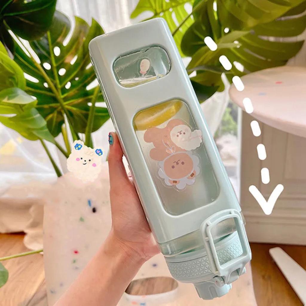 Large Capacity Water Bottle Portable Cute Drinking Bottle with Straw Nozzle Stickers Leakproof for Students Girls