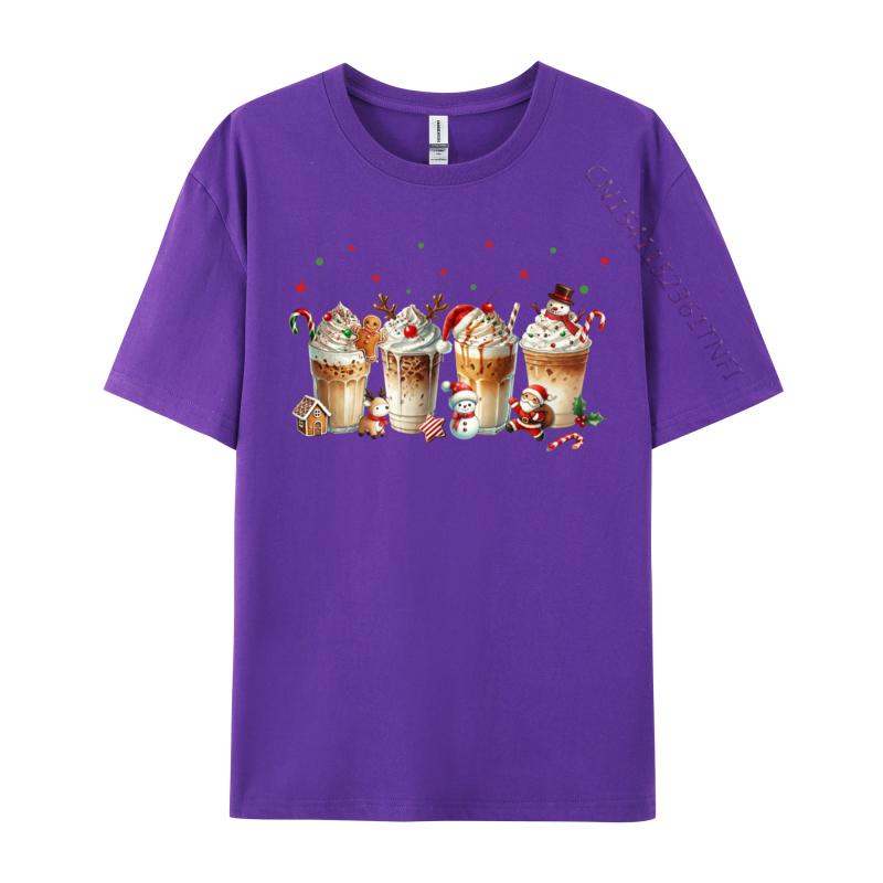 Merry Christmas Coffee Cups Latte Cozy Winter Drink Pajamas Tshirts Cotton Tee For Unisex Printing Shirt Newest Tshirts