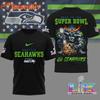 Seattle Seahawks 2026 NFL Cesta k Super Bowl Černá 3D Košile S-5XL
