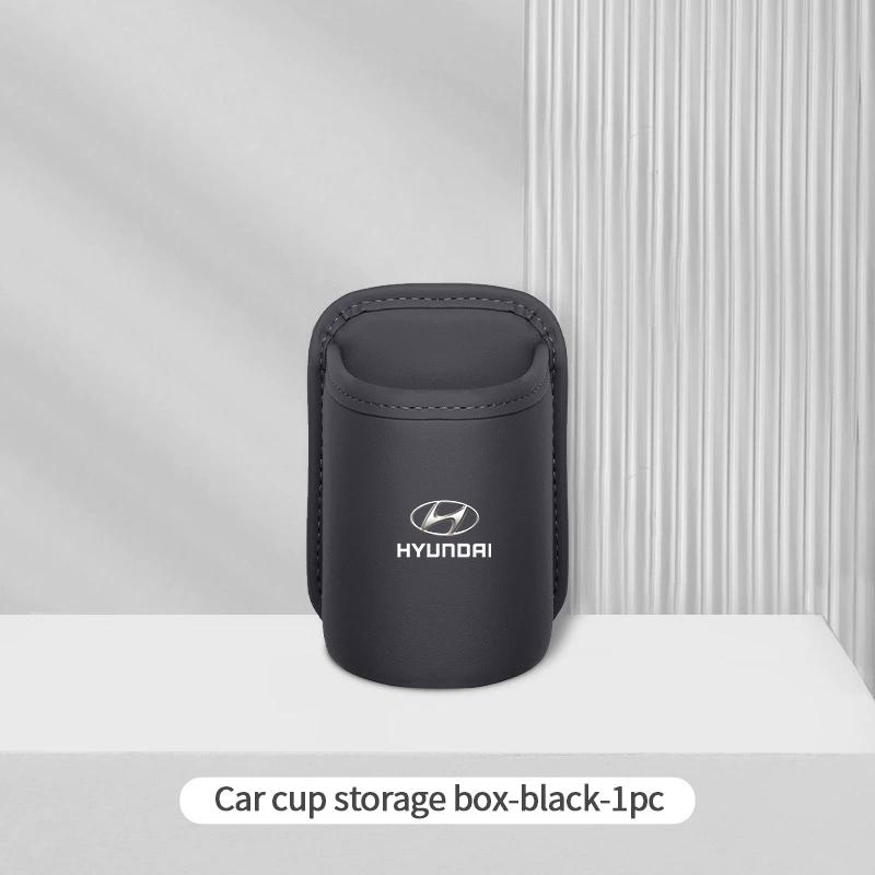 PU Leather Car Door Edge Storage Box Cup Holder Hyundai IX35 I20 I40 Accent Tucson Kona Elantra Sonata Genesis In-Car Trash Can KK9