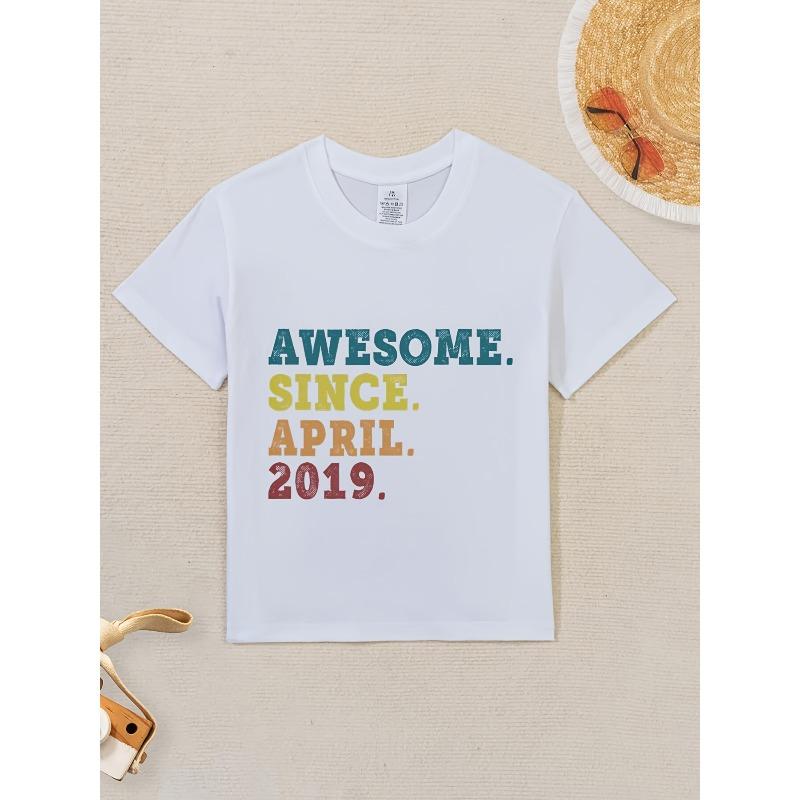 European sizes Kids' Birthday T-Shirt - Boys & Girls White Short Sleeve Top with Birth Year Print, Birthday Party Outfit & Casual Attir