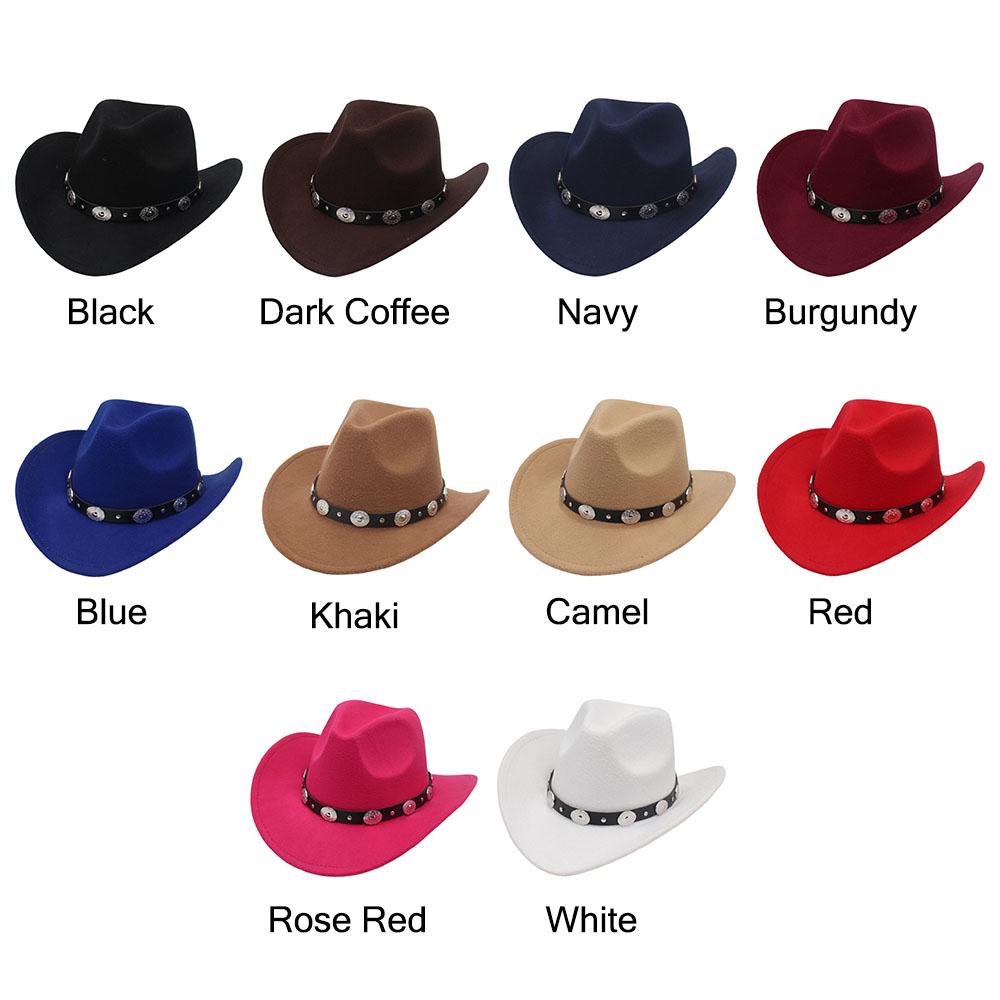Women Men Western Cowboy Hats Felt Hat Fedora with Upturned Brim and Faux Silver Accents Wide Brim Fedoras Hat Ethnic Style