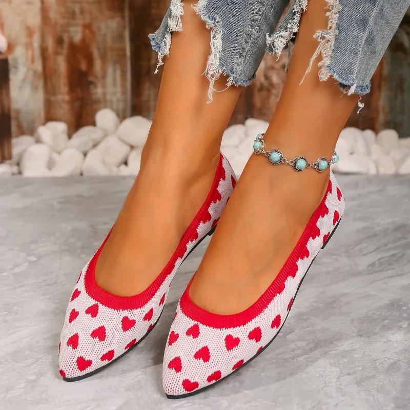 

Fashion Flat Shoes 2025 New Comfortable Knitted Cloth Skinny Shallow Mouth Pointed Toe Soft Sole Shoes 36 красный