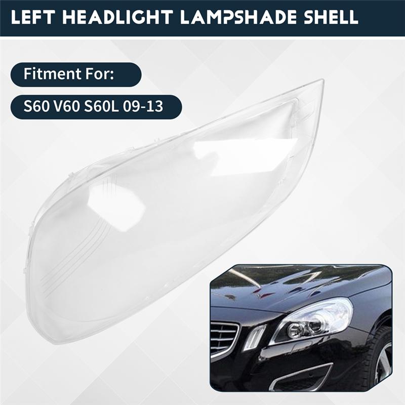 For Volvo S60 S60L 2009-2013 Headlamp Front Headlight Cover 1 Pair Lampshade Shell Transparent Glass Lens Replacement