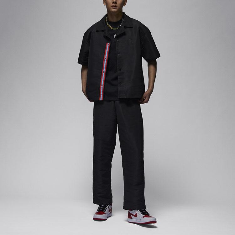 Jordan X Trophy Room Kollaboration SS24 Einfarbiges Knopf Atmungsaktives Leichtes Strick Kurzarmhemd Herrenhemden Schwarz FQ3847-010