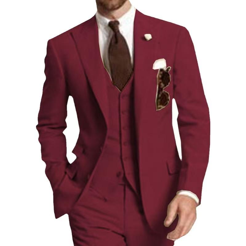 3dílné pánské obleky Slim Fit oblek Formální Business Ženich Oblečení Svatba Tuxeda Blejzr Bunda Vesta Kalhoty Set Kostým Homme Vzít se