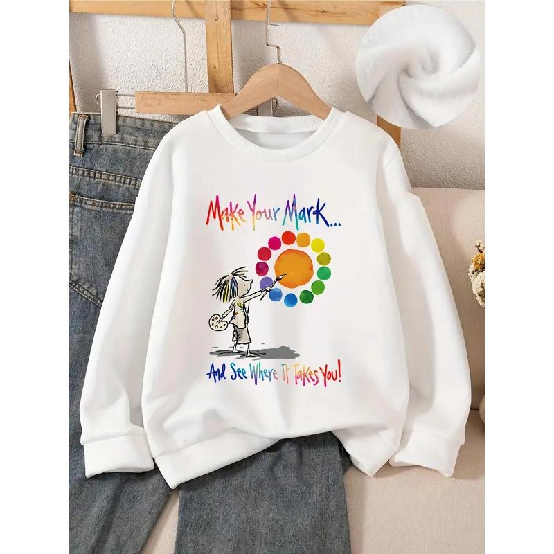 Kids Crewneck Sweatshirt, Vibrant Kid-Style Rainbow Circle Painting Print,Spring Autumn Casual Sport Tops 110 белый