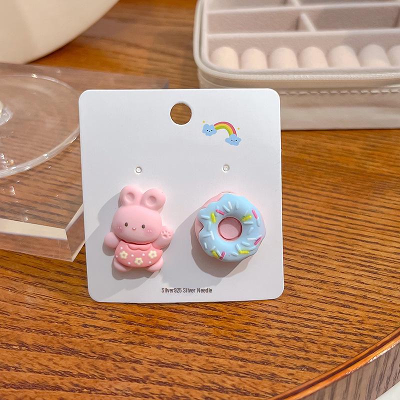 Japanese Kawaii Pastel Rabbit Bear & Strawberry Fruit Earrings with Silver Posts