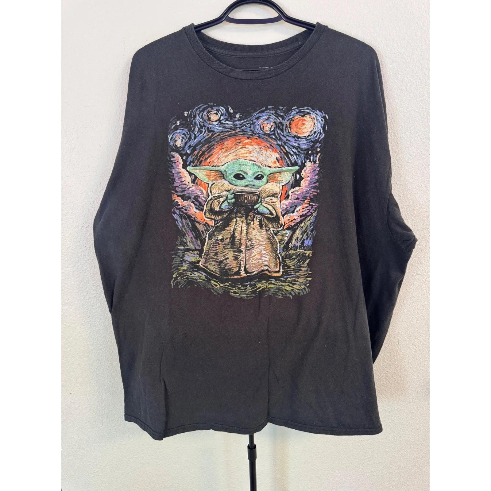 Star Wars Mandalorian Baby Yoda Grogu Starry Night Graphic T-Shirt Black 3XL XL
