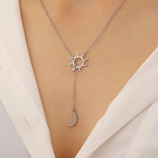 Sonne und Mond Halskette für Damen Vergoldete Y-Halskette Edelstahl Hypoallergener Schmuck Geschenk für Geburtstag Valentinstag
