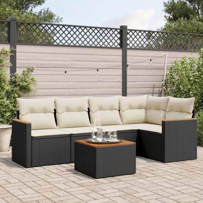 VidaXL Salon de Jardin avec Coussins 6 pcs, Canapés de Terrasse, Ensemble de Meubles de Patio, Mobilier d'Extérieur, Noir 3225951
