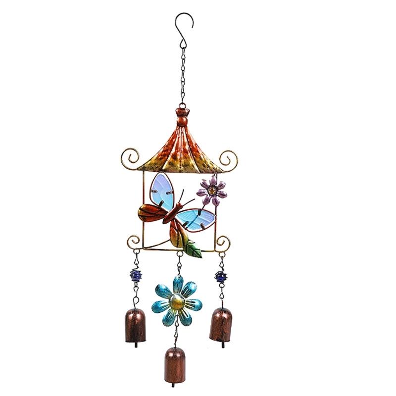 Vintage Colorful Iron Wind Chimes Painted Glass Bird Butterfly Metal Pendant Hanging Ornament Garden Yard Patio Decors