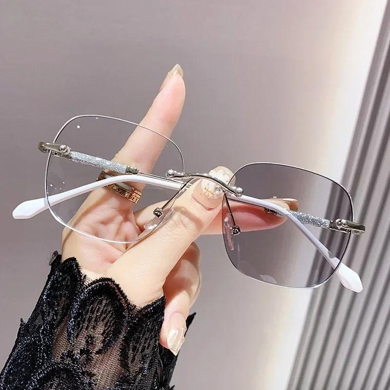 Premium Photochromic Myopia Glasses Frameless Beveled-Edge High-Definition Anti Blue Light Turn Grey Minus Diopter Eyeglasses