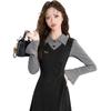 Spring new large size fat mm fake two-piece trendy French retro dress, thin women's black long skirt