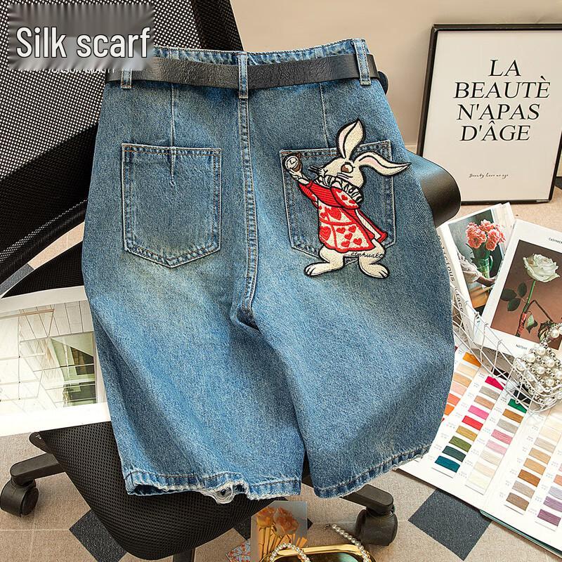 Women s Cartoon Rabbit High-Waist Loose Denim Shorts XL