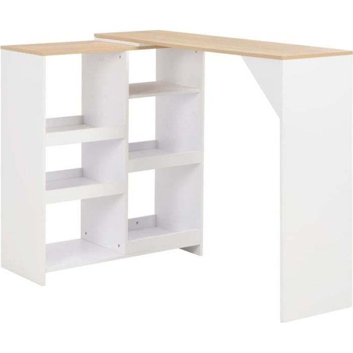 VidaXL Table de bar avec tablette amovible Blanc 138 x 40 x 120 cm