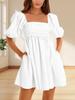 Womens Square Neck Babydoll Dress Puff Sleeve Smocked Backless Mini Dress