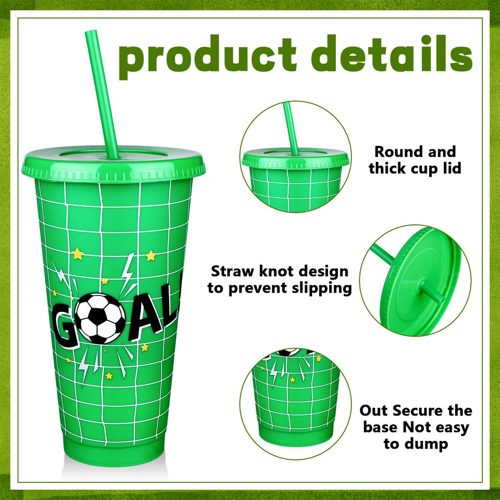 10 Pcs 24Oz Plastic Football Cups Reusable Tumbler With Lid And Straw Decorated Soccer Birthday Party Gifts For Coach Fan Men Wo