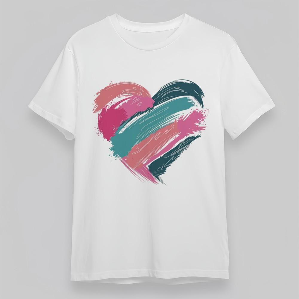 

Women s Plus Size T-Shirt Heart Art Print Colorful Brush Stroke Design Tee USA M