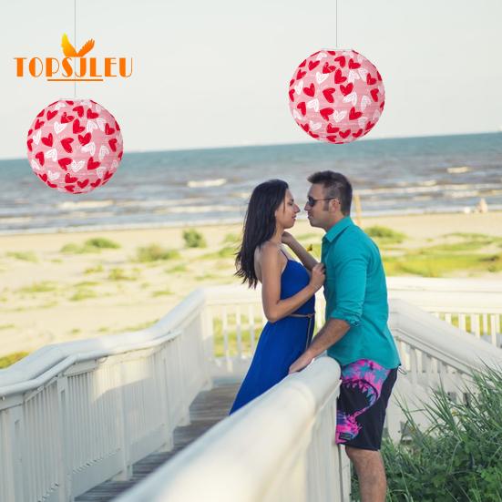 1 ud./6 uds. Linterna del Día de San Valentín, patrón de corazón, colgante de linterna de papel colgante, decoración interior y exterior