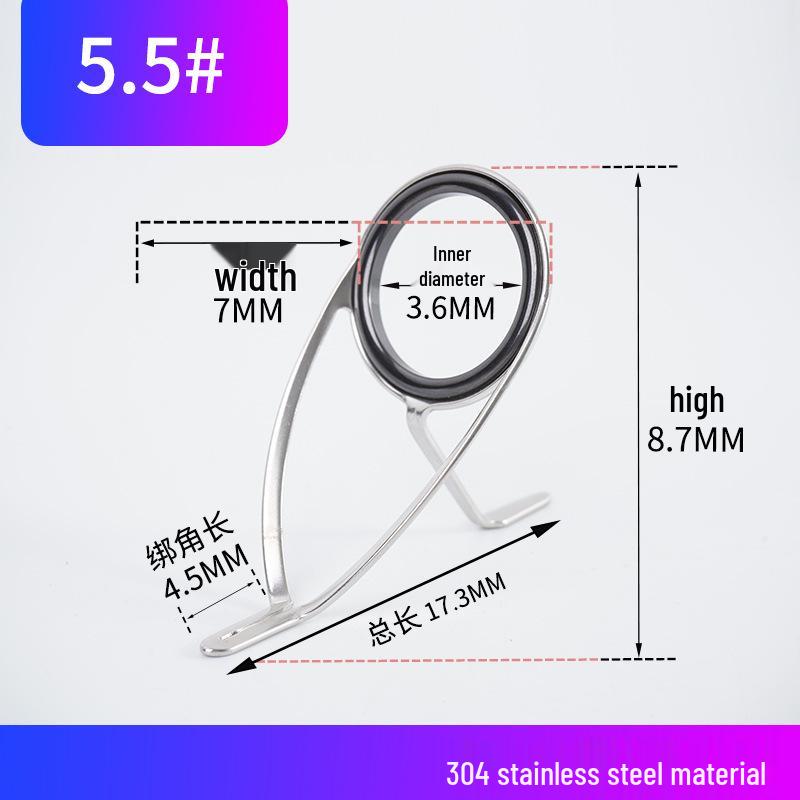 304 Stainless Steel Ceramic Right Ear Eyelet Double-Cornered Edge Guide Wire Ring for Fishing Rod Modification