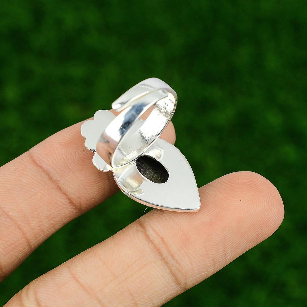 Natural Ruby Zoisite 925 Silver Stackable Flower Adjustable Ring For Women