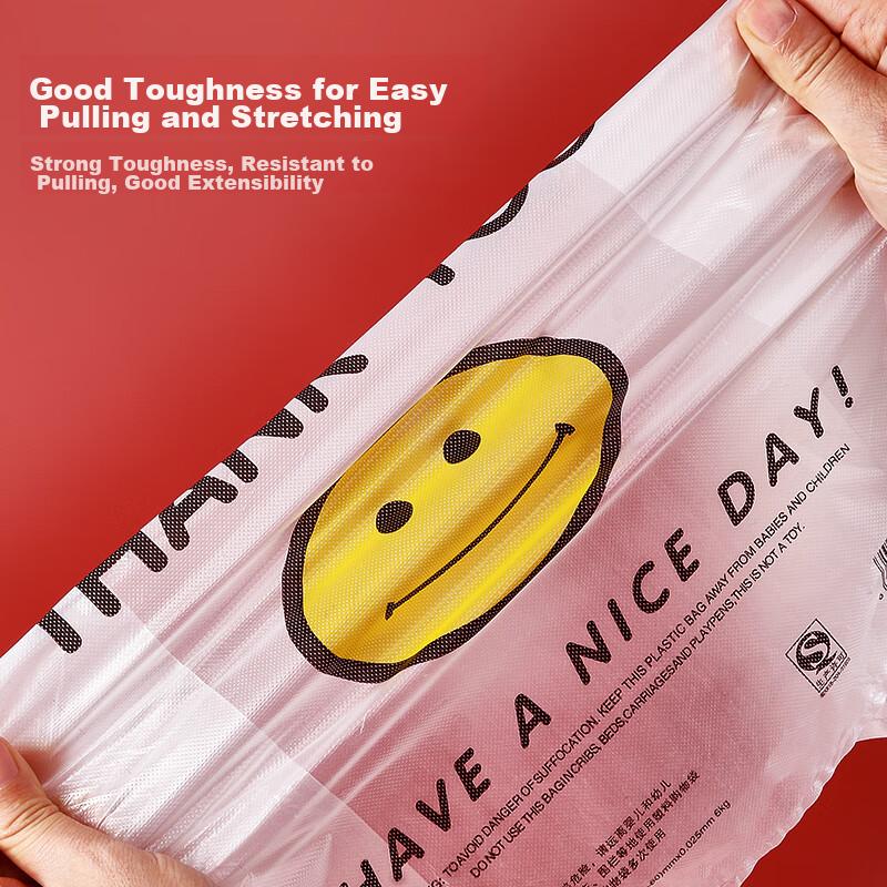 SHUANG YU Smiley Face Plastic Bags [Thickened 35*55cm/100 Pieces] Handheld Mesh Bags, Supermarket Shopping Bags, Convenient Bags