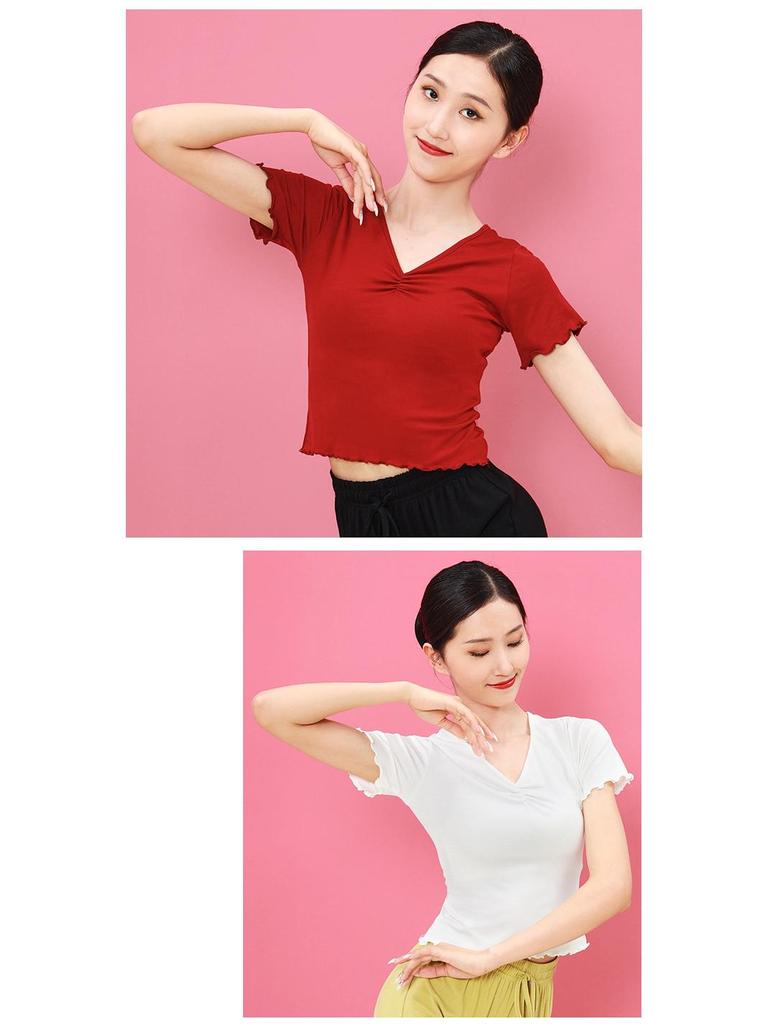Huayu Women's Short Sleeve V-Neck Modal Dance Top for Adults