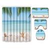 Beach Shower Curtain Floor Mat Combination Four-Piece Set Bathroom Toilet Carpet Shower Room Mat Foot Mat