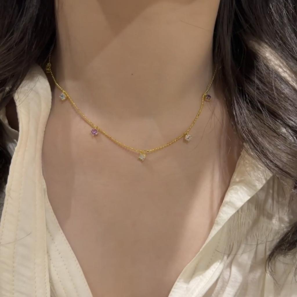 Years Aurora Rainbow Necklace Women'S Summer Sweet Dopamine Flash Diamond Pendant Premium Sense Clavicle Chain