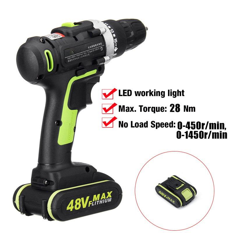 1.3A 1/2 Battery 110V-240V 50-60Hz  Electric Drill Hammer Rechargeable Cordless Drill Woodworking