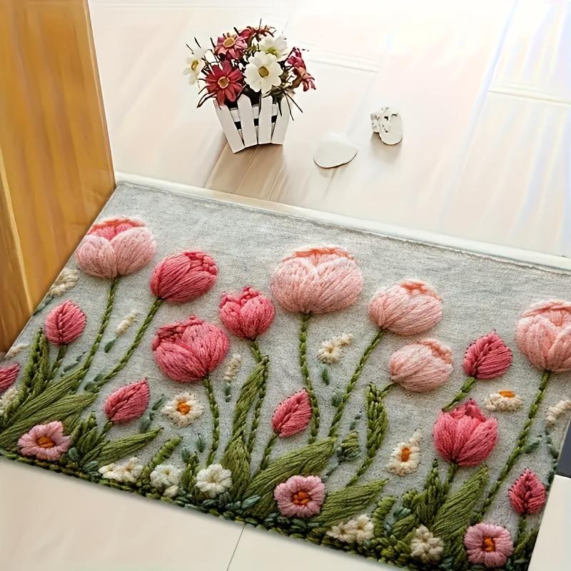 Flower Floor Mat Bathroom Absorbent Anti Slip Foot Mat Easy To Maintain Door Mat