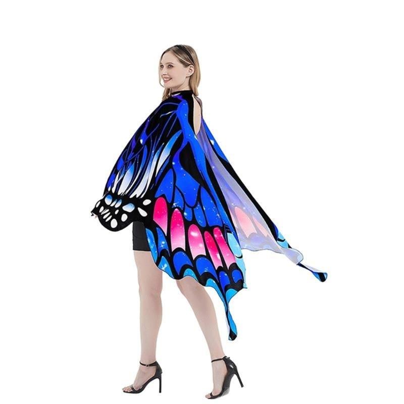 Womens Butterfly Cape Wing Fancy Dress for Party Cosplays Butterfly Wing Costume, Rainbow Butterfly Shawl Wing Cloak