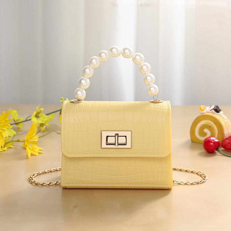 Crocodile Print PVC Jelly Crossbody Bag for Kids with Pearl Accent