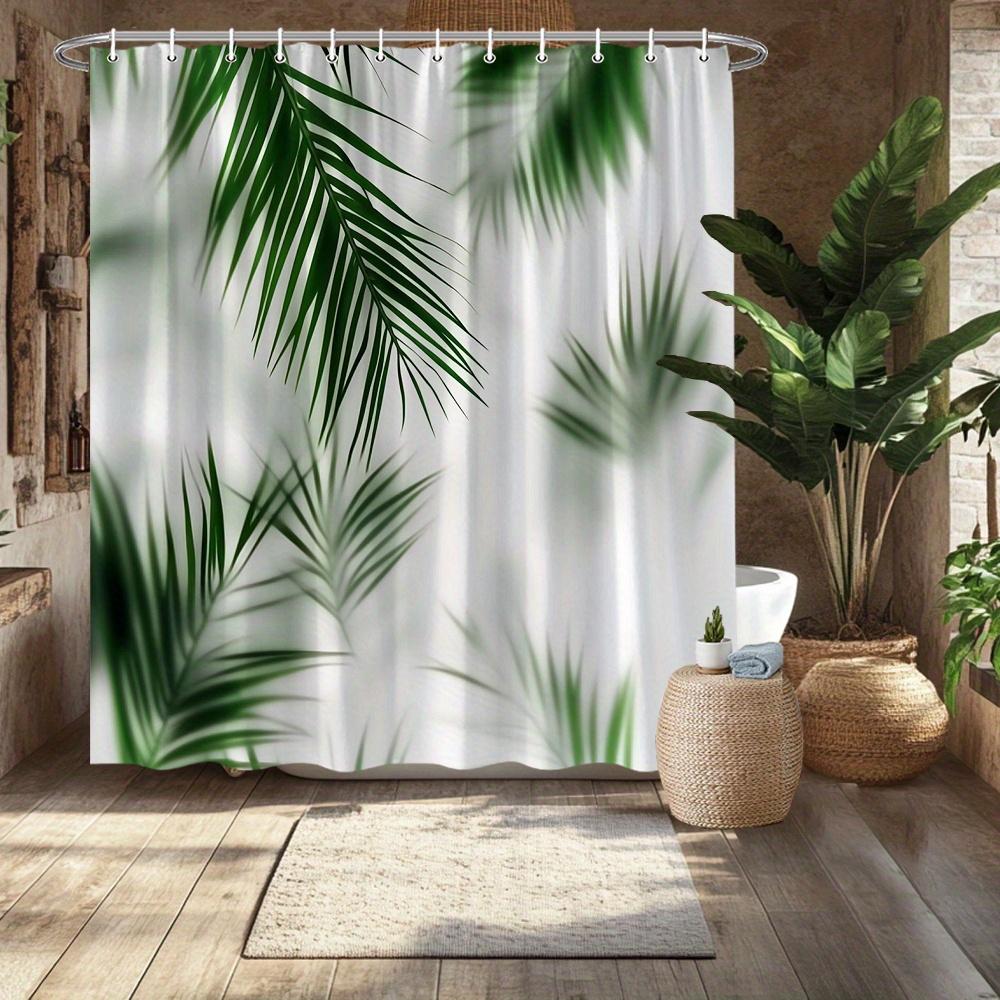 Tropical Palm Leaf Shower Curtain – Lush Green Foliage On White Background, 70.8X70.8In, Fade-Resistant, Includes Hooks