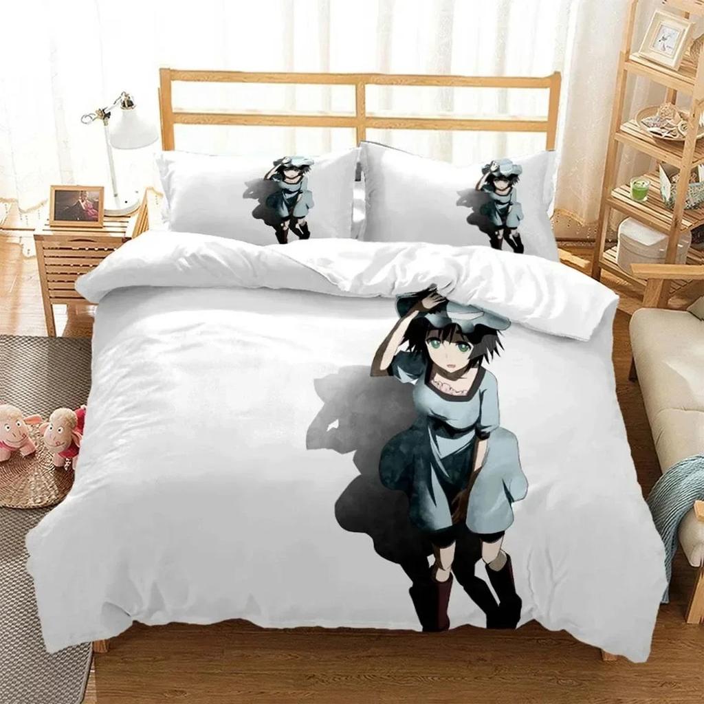 3D-Druck Anime Steins Gate Bettwäsche-Set Doppelbett Twin King Weiche Bettbezug Warme Decke Kissenbezug Junge Männer Junge Frauen Erwachsene Schlafzimmer