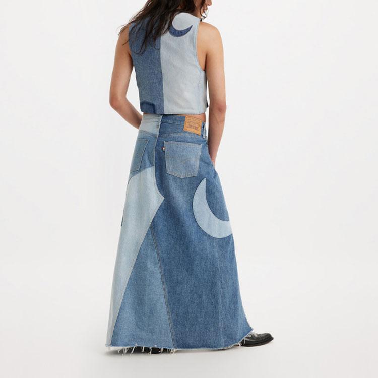 Levis SS24 Rainbow Series Color Block Comfortable Denim Maxi Skirt Women Skirts Denim-Blue A8395-0000