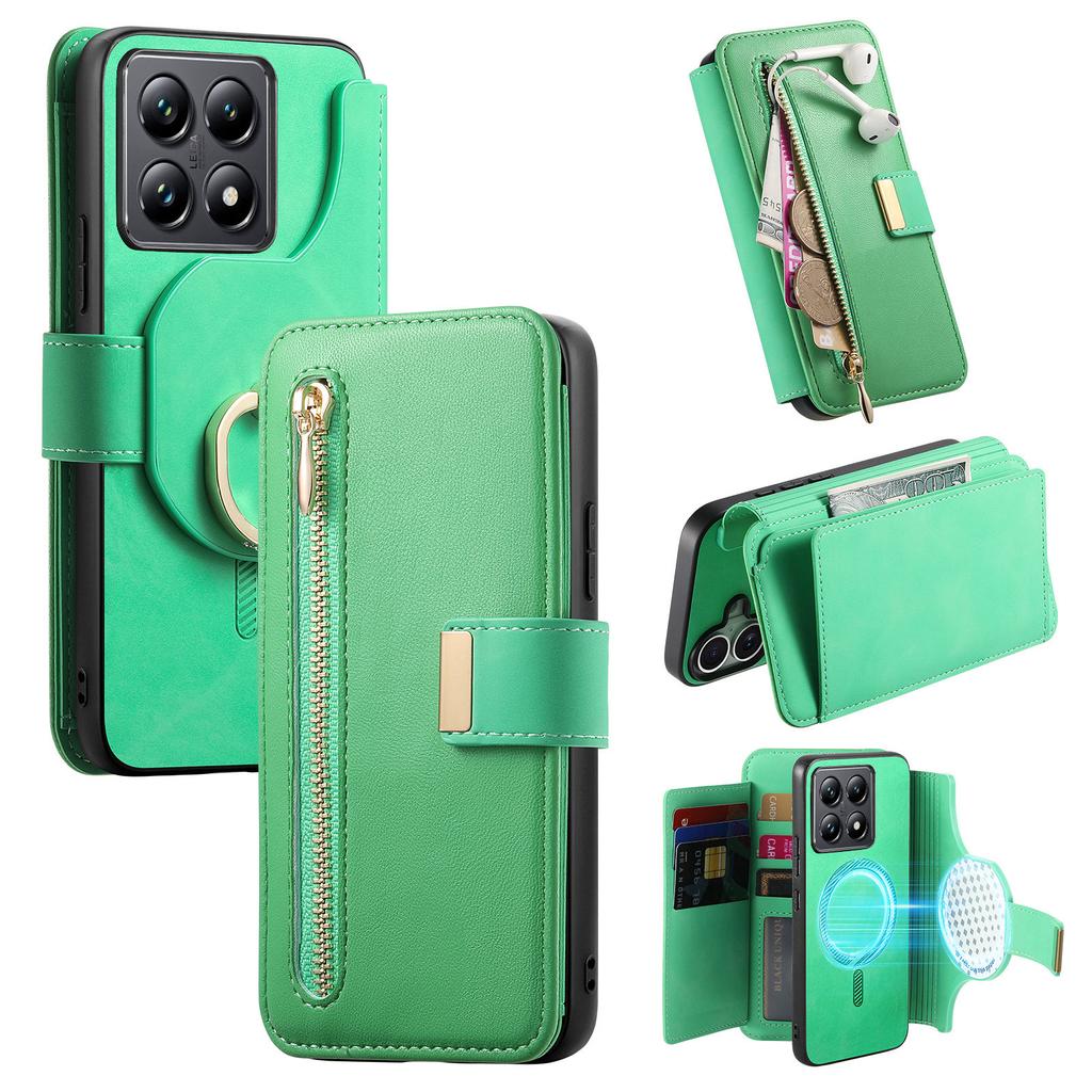 Custodia in Pelle Portafoglio con Slot per Carte e Cerniera Staccabile 2 in 1 per Xiaomi Redmi Note 13 Pro Plus 12 13C 14Tpro Copertura Magnetica Rimovibile