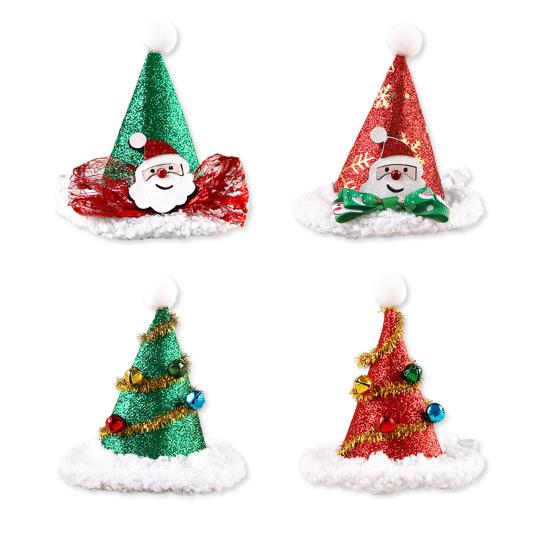 Pet Christmas Hat Xmas Tree Hat with Pompom And Bells Cats Glitter Santa Claus Hat with Adjustable Strap for Cats Dogs Holiday Parties Dress-up