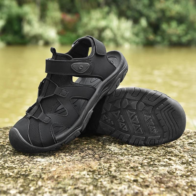 

Модные летние сандалии SYTK для мужчин, повседневная обувь для отдыха на природе, модная кожаная римская обувь для ходьбы, мягкие тапочки для мужчин, сандалии 6.5 чёрный