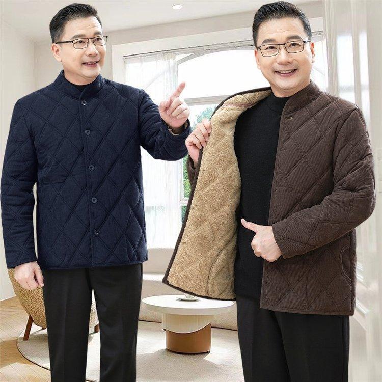Men's Winter Cotton-Padded Jacket for Seniors - Thick Velvet Lining, Warm Outerwear for Dad or Grandpa