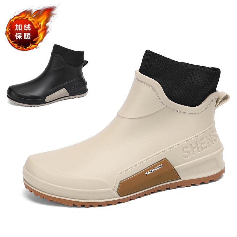Winter warm and velvet couple waterproof rain shoes Kitchen back chef shoes waterproof shoes Short men's and women's rain boots