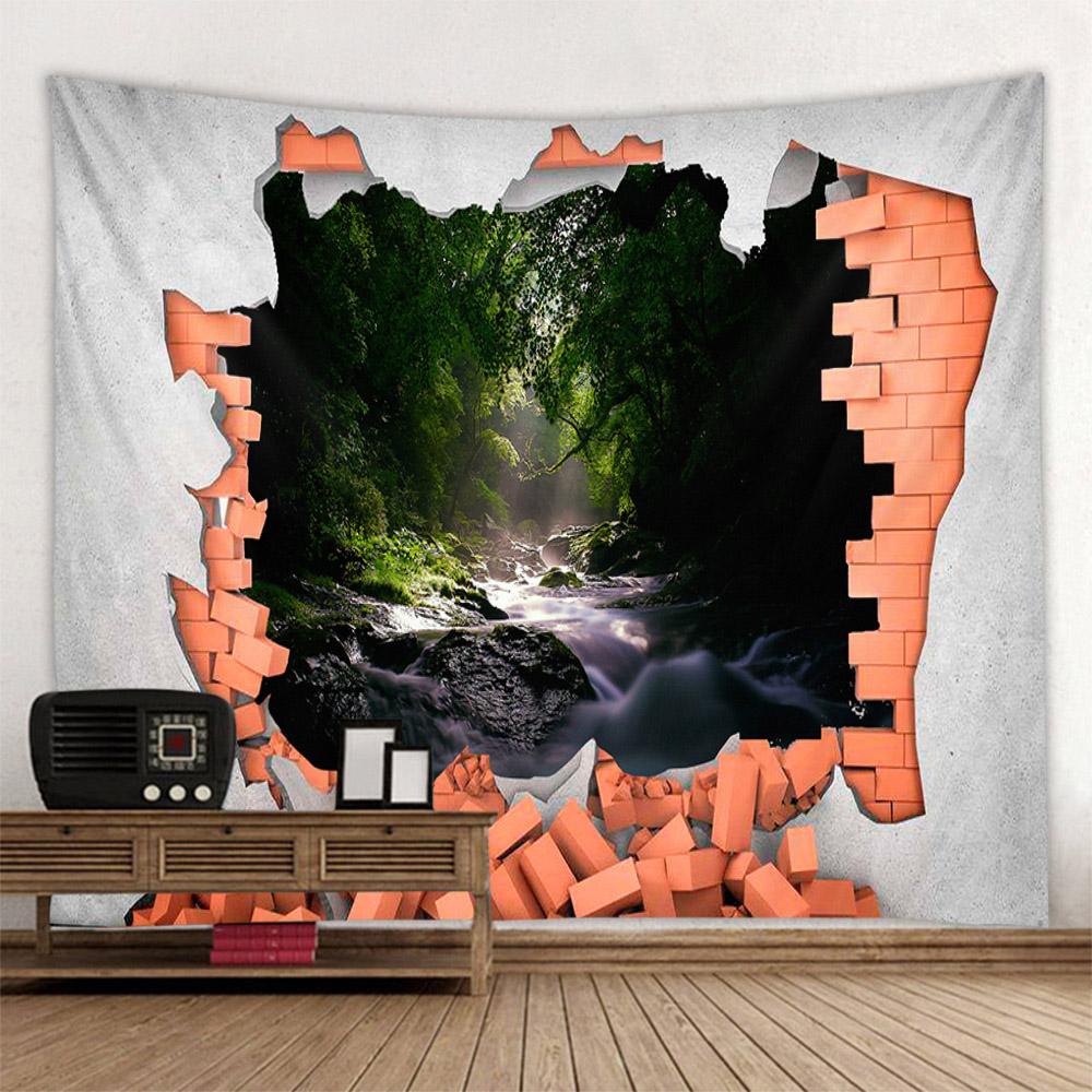 3D Stone Wall Dinosaur Landscape Tapestry Wall Hanging Cartoon Home Decoration Background Cloth Dormitory Living Room Bedroom