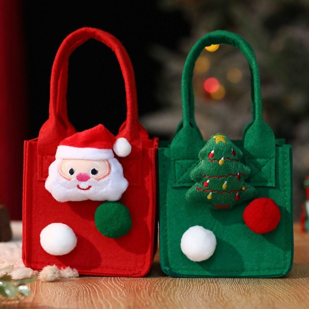 Cartoon Christmas Candy Bag Santa Cookies Storage Bag Xmas Snacks Handbag  New Year Gift