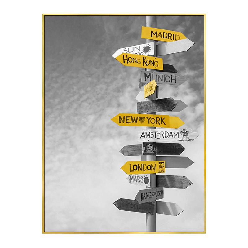 Modern Svart Vit Reseaffisch Gula ballonger Landskap Dekorativa målningar Nordisk Canvas Väggkonst Bilder Rum Heminredning