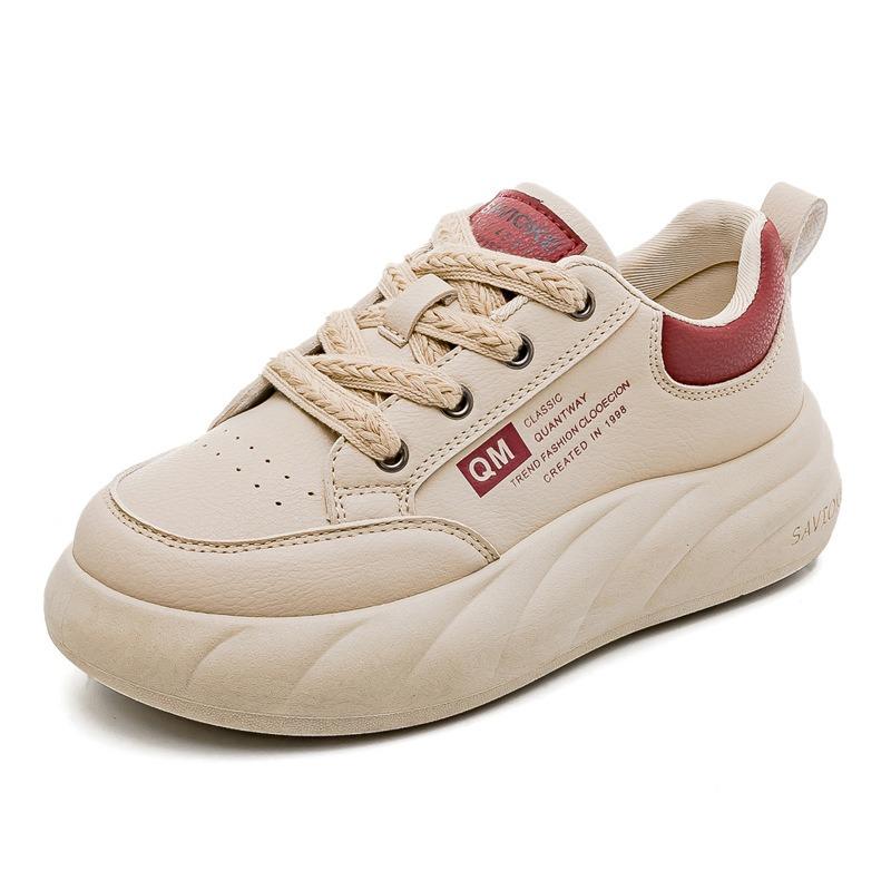 Autumn Versatile White Shoes for Women, Korean Version Thick Soled Height Increasing Board Shoes, Casual Shoes