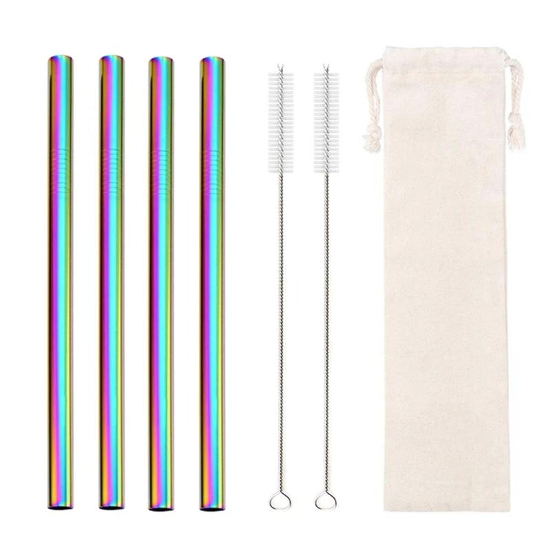 12mm Boba Metal Straw Eco-friendly 304 Stainless Steel Straws Set Reusable Drinking Straw for Bubble Tea Milkshake Bar Accessory