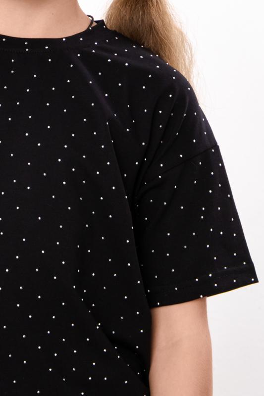 T-shirt for Girls – Soft Knitted Fulicra with Rhinestones, Straight Cut, Various Colors Summer 6414-105-5 HC