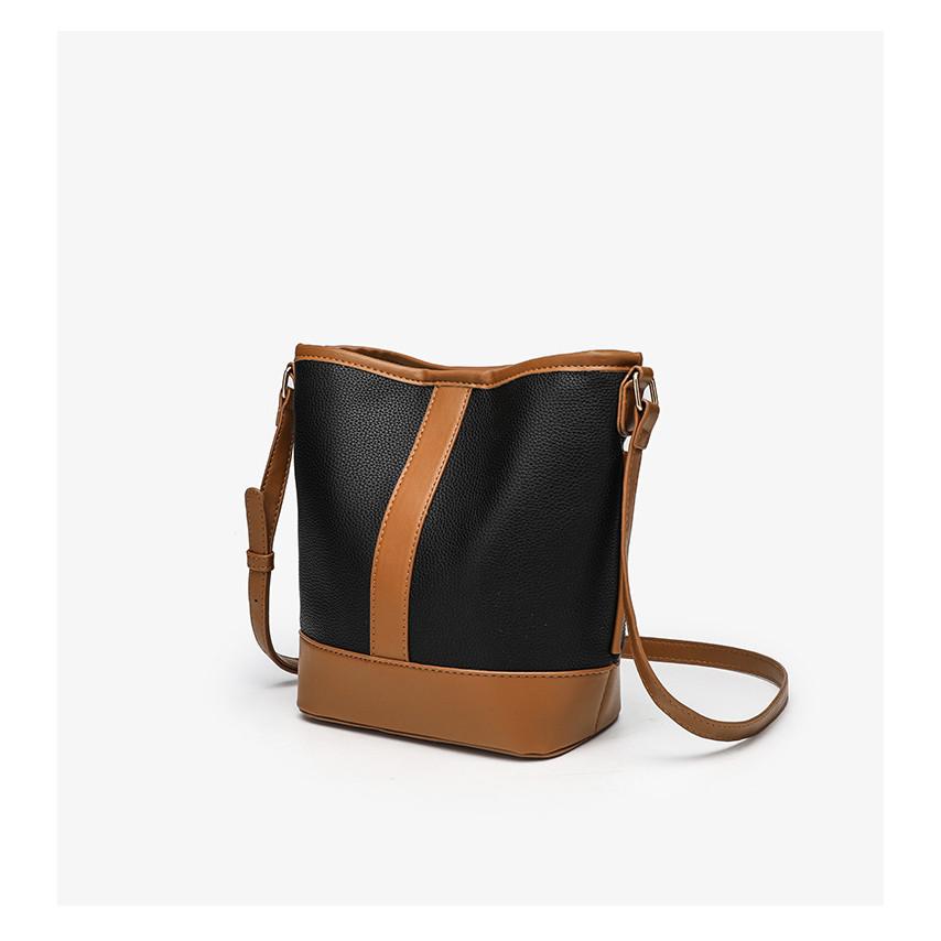 IELGY Ladies Bucket Bag Retro Fashion Simple Korean Version All-Match Stitching Messenger Bag