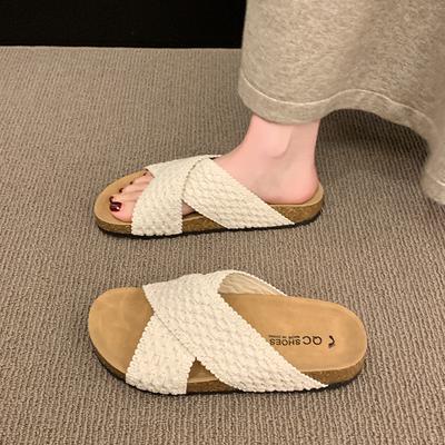 Foreign Trade Retro Casual Cross Boken Slippers Women's 2025 Summer New Knitted Slippers Thick-soled Outer Wear Cool Slippers